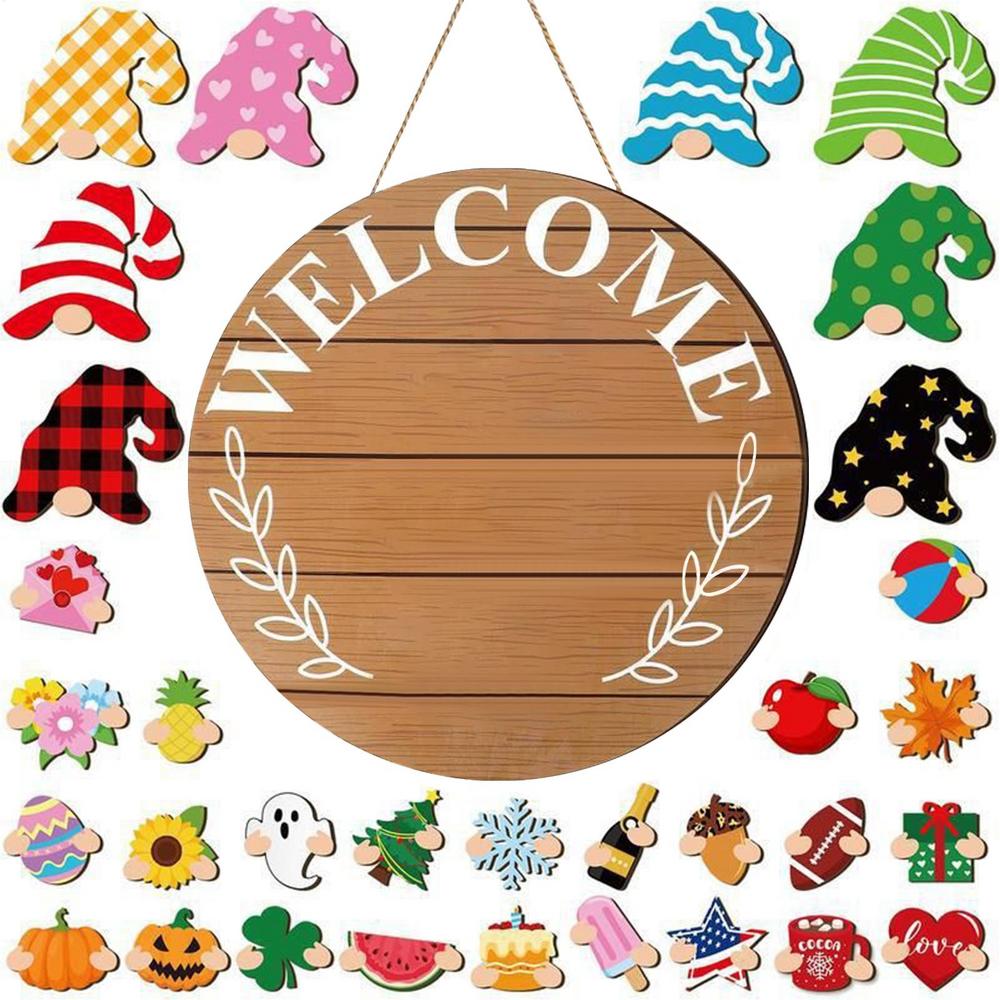 

Changeable Welcome Sign Magnetic Santa Gifts Gnome Pumkin Fruits 32pcs Seasonal Festival Door Decorations Xmas Halloween decor