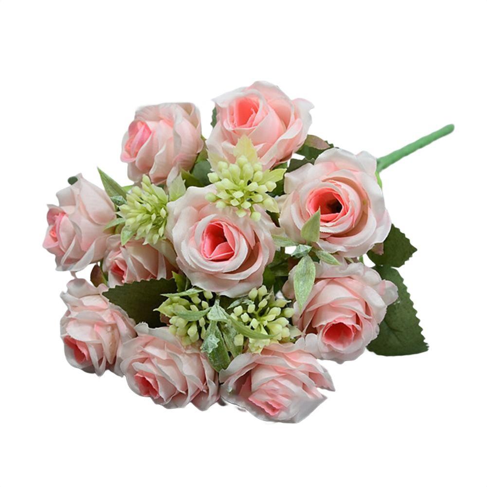 

Artificial rose bouquet with 10 small flowers for weddings and home decoration светло-розовый