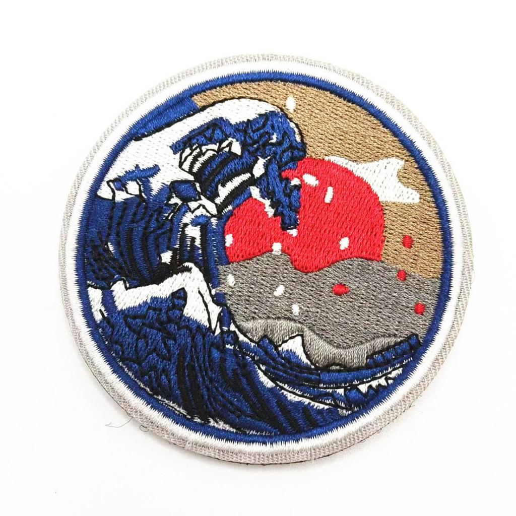 Gyeonggi Ukiyo-e Wave Embroidered Velcro Patch for Backpacks