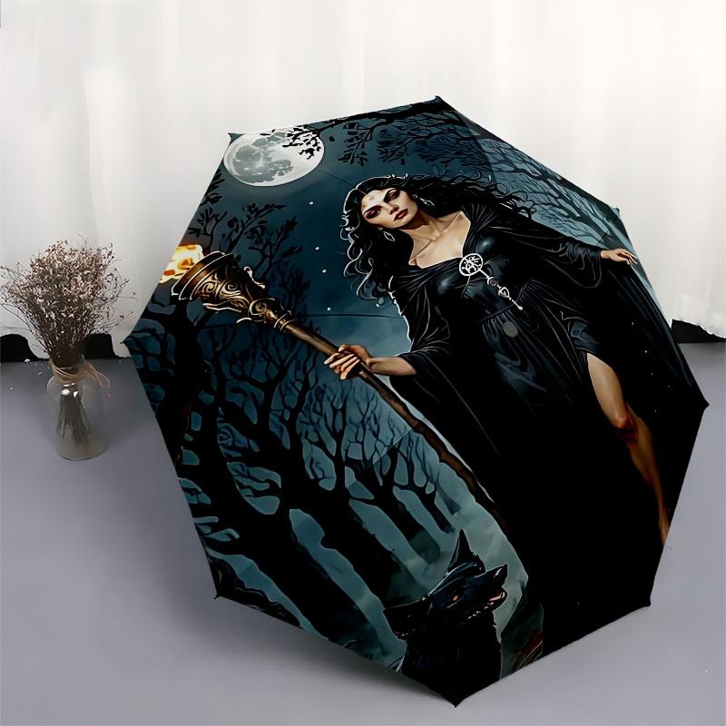 1pc Moonlit, WitchcraftOpen/Close Umbrella-Windproof, Compact Travel Umbrella, Sturdy 8-Rib Shaft1092