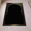 Tapis de Salat Islamique en Velours Simple Noir Or Bleu Motif Floral Mihrab Portable Antidérapant Tapis de Prière Cadeau de l'Aïd