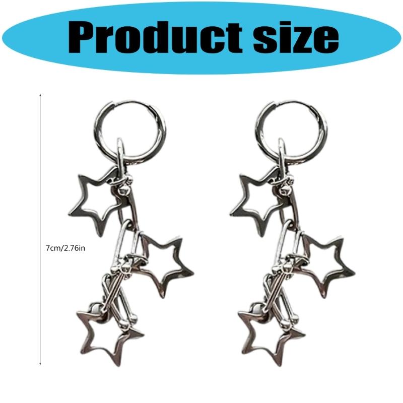 Cool Minimalists Styles Star Shaped Punk Earrings Crafted from Steel Sturdy Hoops