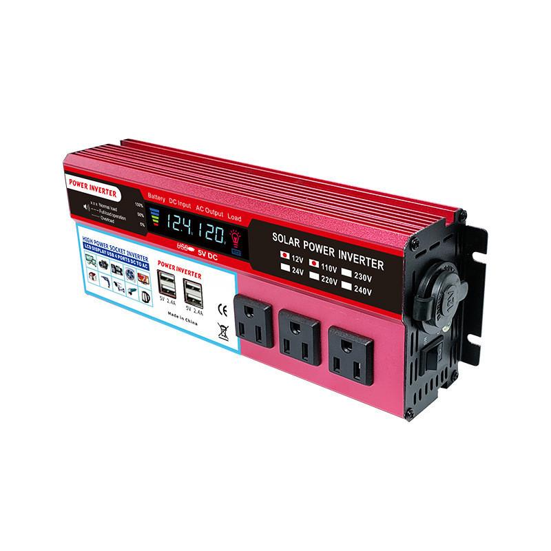 Household Intelligent Display Power Adapter Red Multi Functional Vehicle Mounted Inverter Portable Solar Power Converter