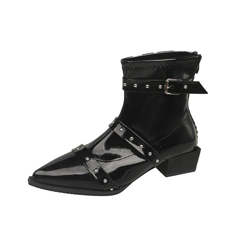 

Модные женские ботильоны на толстом каблуке, короткие ботинки, модная зимняя обувь для женщин, осенняя повседневная офисная обувь для леди 35 чёрный