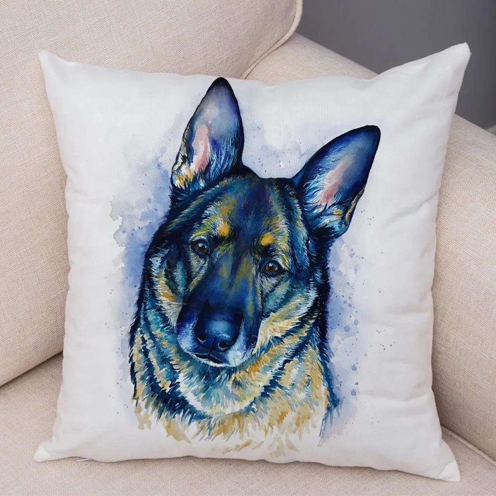 Style Cute Watercolor Pet Dog Pillow Case Decor Cartoon Animal Pillowcase Soft Plush Cushion Cover for Car Sofa Home xcm