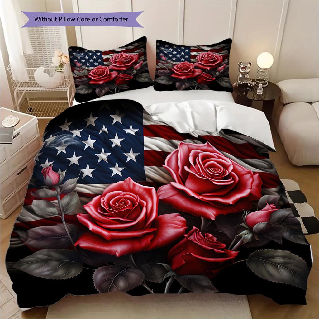 Artistic American Flag Bedding, Duvet Cover, Pillowcase, Home Decoration, Birthday Gift (1 * Duvet Cover+2 * Pillowcase, Coreless)