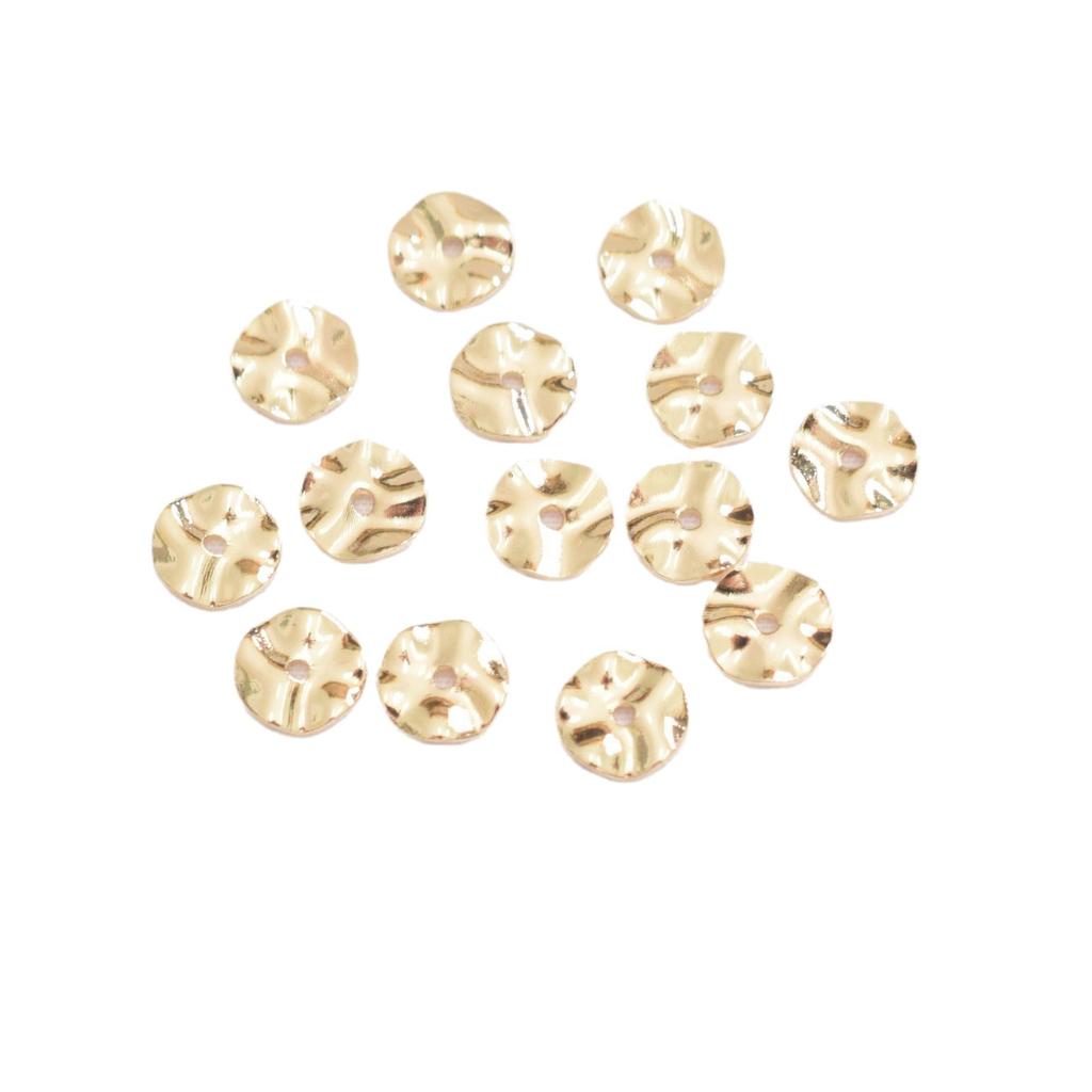 100pcs Color-Retaining 14K Gold-Wrapped Irregular-Textured Round Spacer, Retro Baroque Water Ripple Spacer, Gasket Special-Shaped