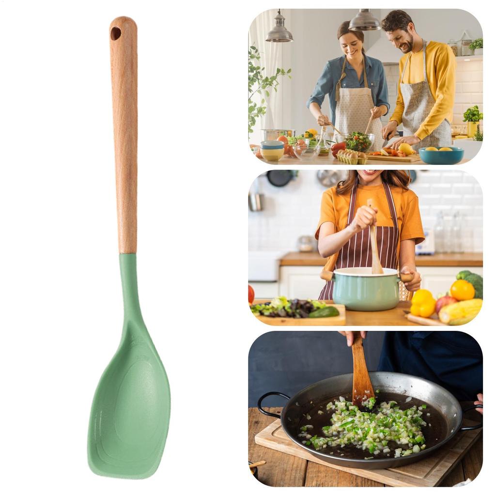 Spatula Spoon Flexible Non-Stick Silicone Utensil Wooden Handle Mixing Spatula For Kitchen Baking Mixing Scraping Serving Frying