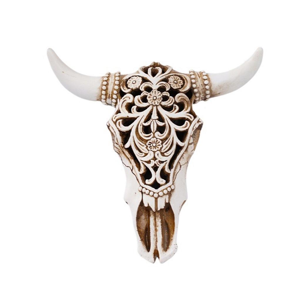 Decoración de Pared Realista de Cráneo de Bisonte Escultura de Cabeza de Toro 3D Cráneo de Vaca Falso Soporte de Pared Pieza de Arte Decoración del Hogar Occidental Animal de la Fauna