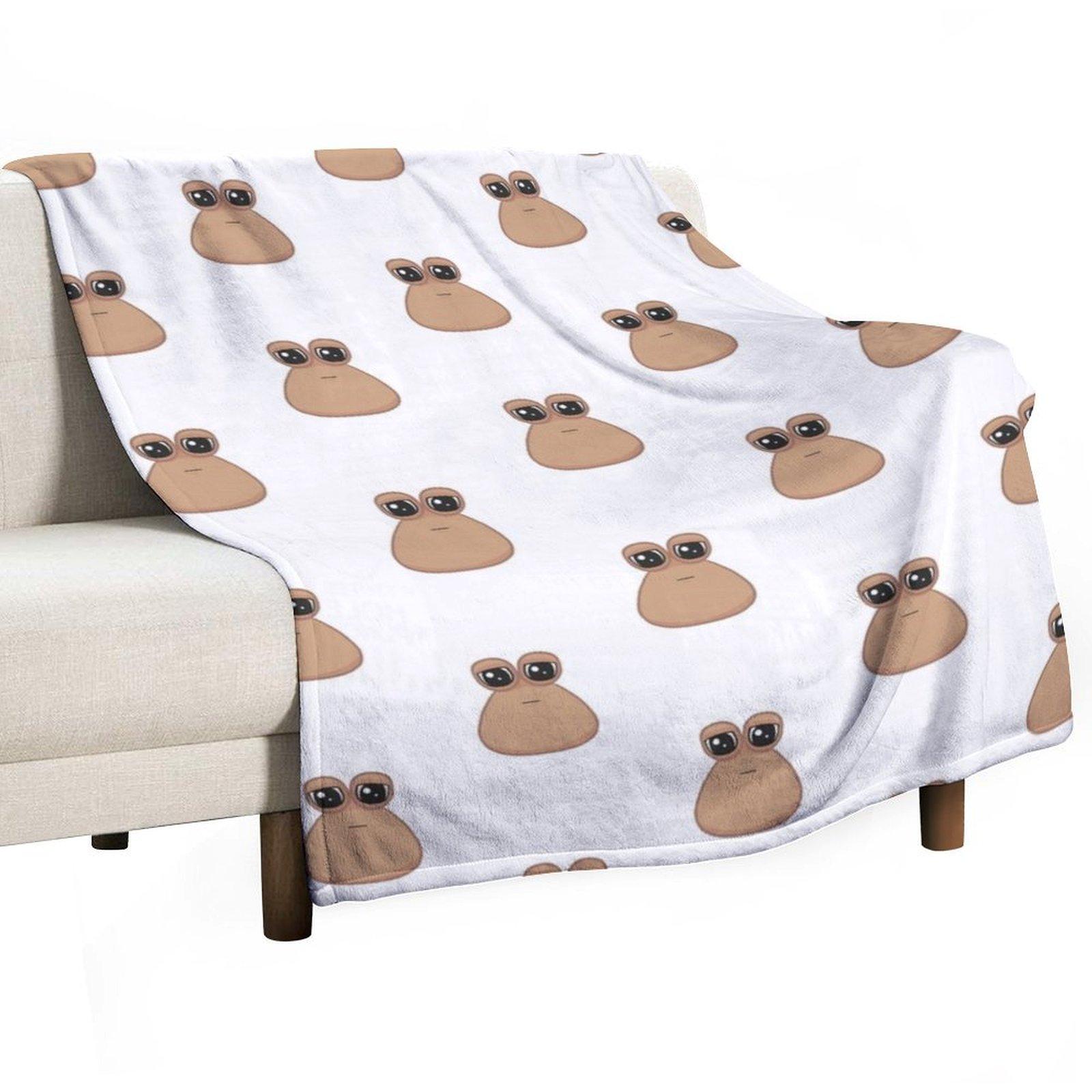 

Sad cute little cursed Pou Throw Blanket Thins Picnic Shaggy Designers Blankets 30x40in