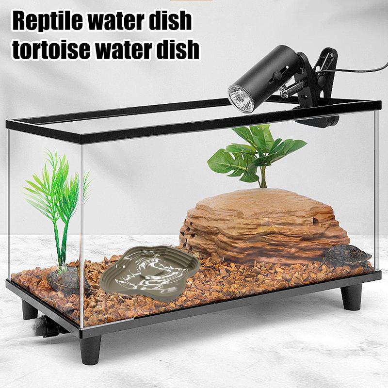 Reptile Dish Turtle Feeding Plate Reptile Habitat Accessories Enclosure With Ramp For Salamander Bearded Dragon Lizard Frog