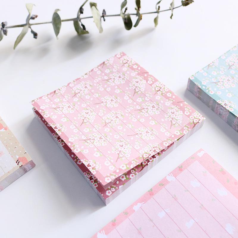 80Pages/set Kawaii Small Fresh Floral Stripe Memo Pads Diy Sticky Notes Diary Post Guestbook Stickers Stationery Office School