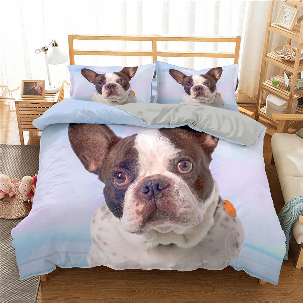 Bulldog Bettwäsche-Set Haustier Welpe Hund Bettbezug Cartoon Tierdruck Bettdeckenbezug King Queen 2/3-teilig Polyester Steppdeckenbezug