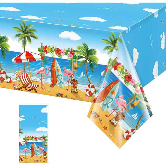 3 Pack Summer Beach Plastic Tablecloth Party Decorations, Disposable Aloha Luau Hawaiian Tablecloth, Flamingo Surfboard Table Cover for Summer Beach 108  x 54  (1 Pack)