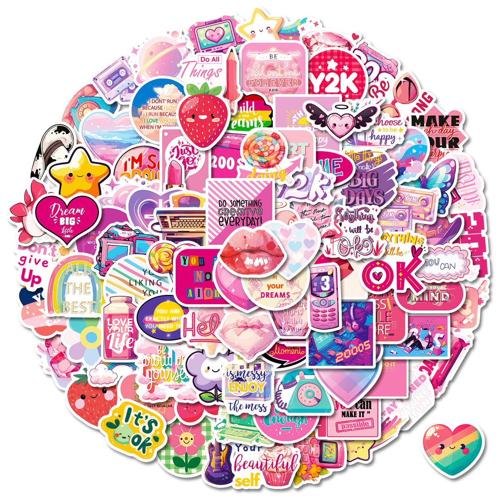 100 Pink Items Y2K Millennial Style Cute Sticker Strawberry Game Console Decoration Diy Handbook Graffiti