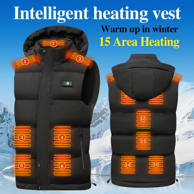 Gilet riscaldato intelligente USB da uomo a 15 zone con display