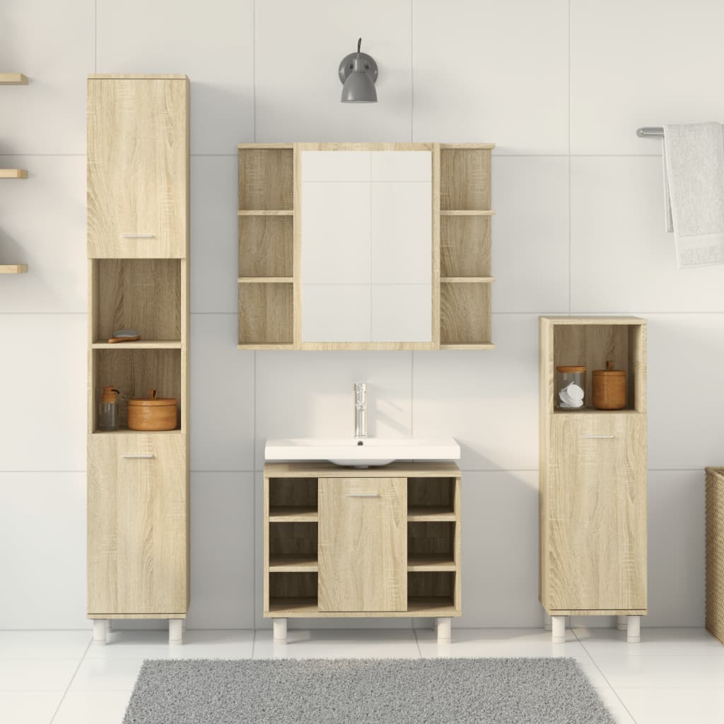 4 piece bathroom furniture set in Sonoma oak wood based material