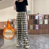 Plus Velvet Thick Plaid Straight-leg Pants Winter Lamb Velvet High Waist Warm Casual Pants Children's Trousers