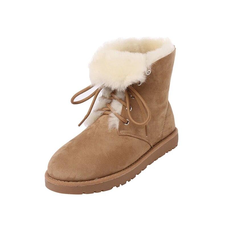 

Meotina/женские ботильоны из натуральной кожи с круглым носком на плоской подошве, шерстяные короткие ботинки из овчины на шнуровке, женская модная обувь, зимняя черная обувь 40 34 миндальный