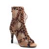 Women's Leopard Print Latin Dance Shoes Women's Jazz Tango Pole Dance Lace-up Sexy Mesh Dance Boots New Soft Sole Shoes