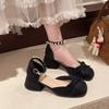 French Bow Thick Heel Mary Jane Shoes for Women 2025 Summer New Style Fairy Style with Skirt High Heels Sandals