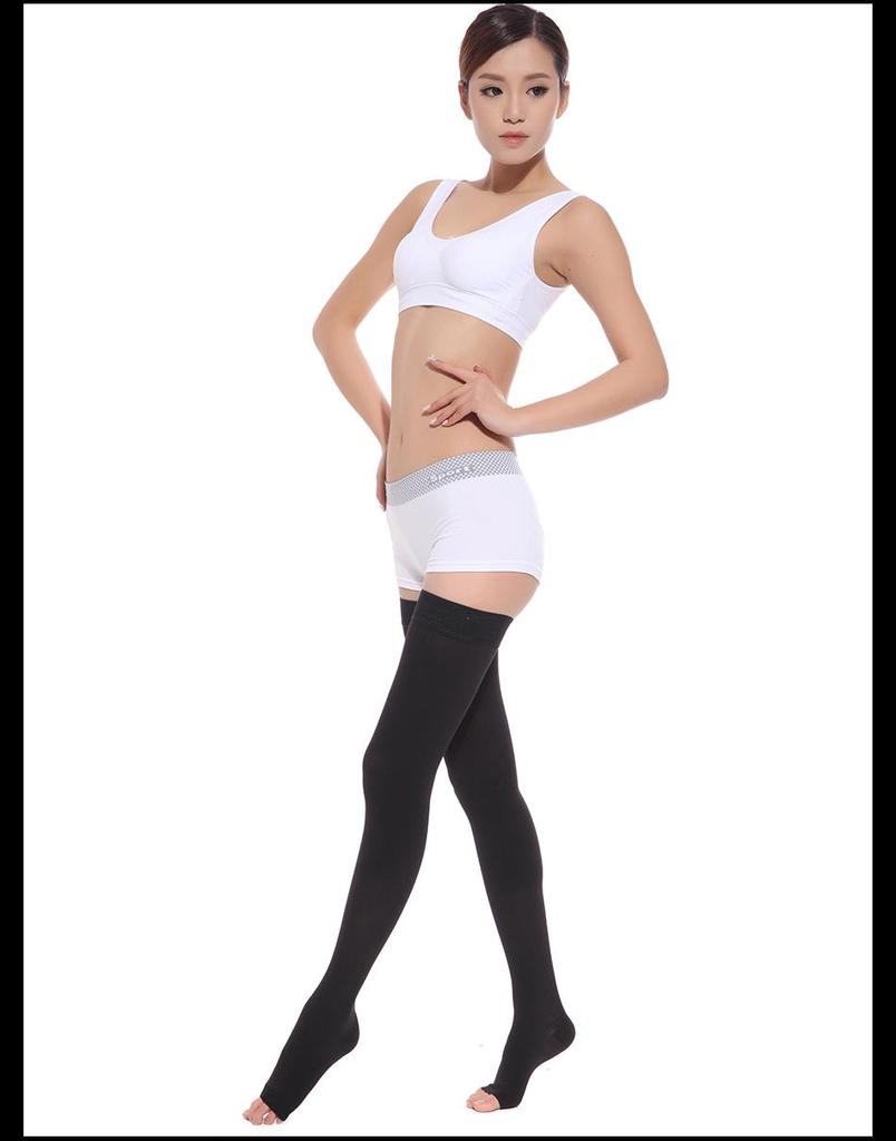 Ciorapi compresivi modelatori pentru picioare cu elasticitate ridicată, până la coapsă, cu silicon anti-alunecare, nivel de compresie 2 pentru sănătate și sport