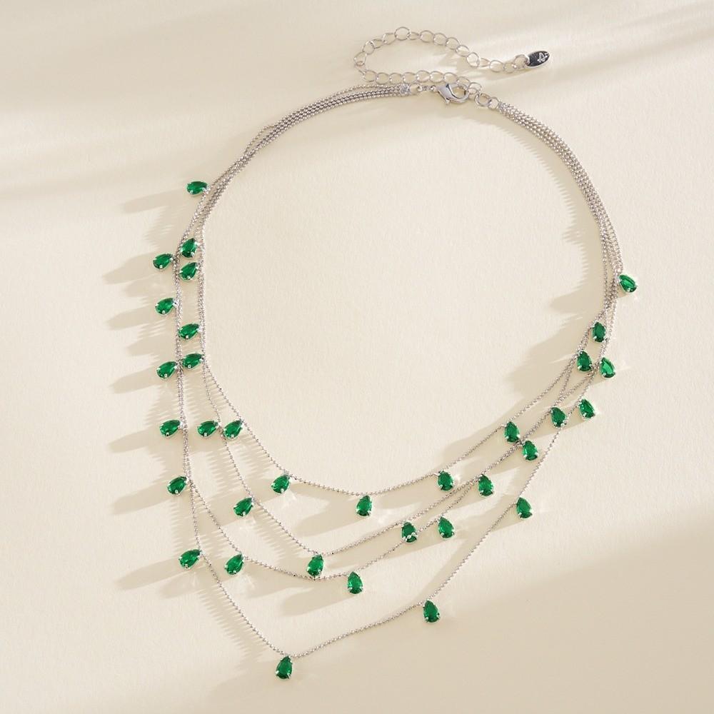 Light Luxury Crystal Tassel Necklace Multi Layer Rhinestone Jewelry Party зелёный