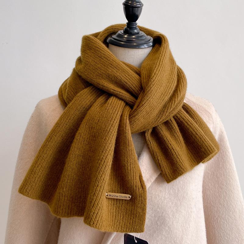 100 pure wool knitted scarf women's winter couple's simple and versatile solid color thickened scarf men's high-end shawl