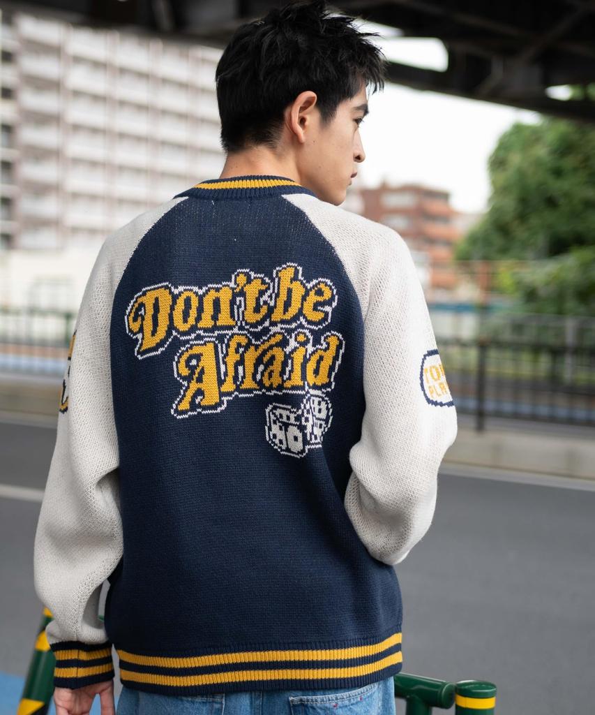 WEGO Unisex Jacquard Knit Stadium Size Navy Jacket, Outerwear, Streetwear, Casual, Fall/Winter, Gift, Men's, M,