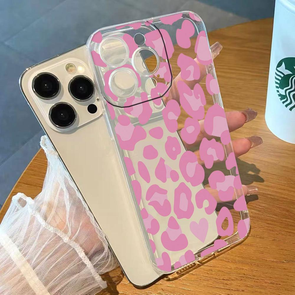 For Apple iphone 12 Pro Max 14 13 Plus Clear Cover Transparent for Artistic Pink Marble White Brown Leopard Print Phone Case TPU