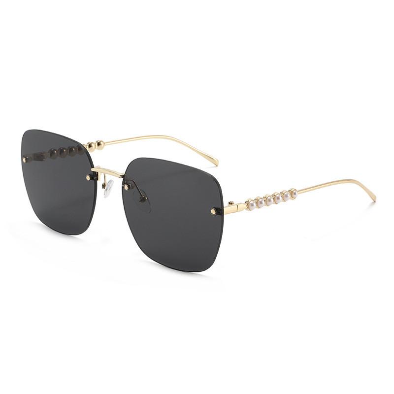 Pearl Embellished Metal Frame Square Sunglasses With Uv400 Protection For Fashionable Women