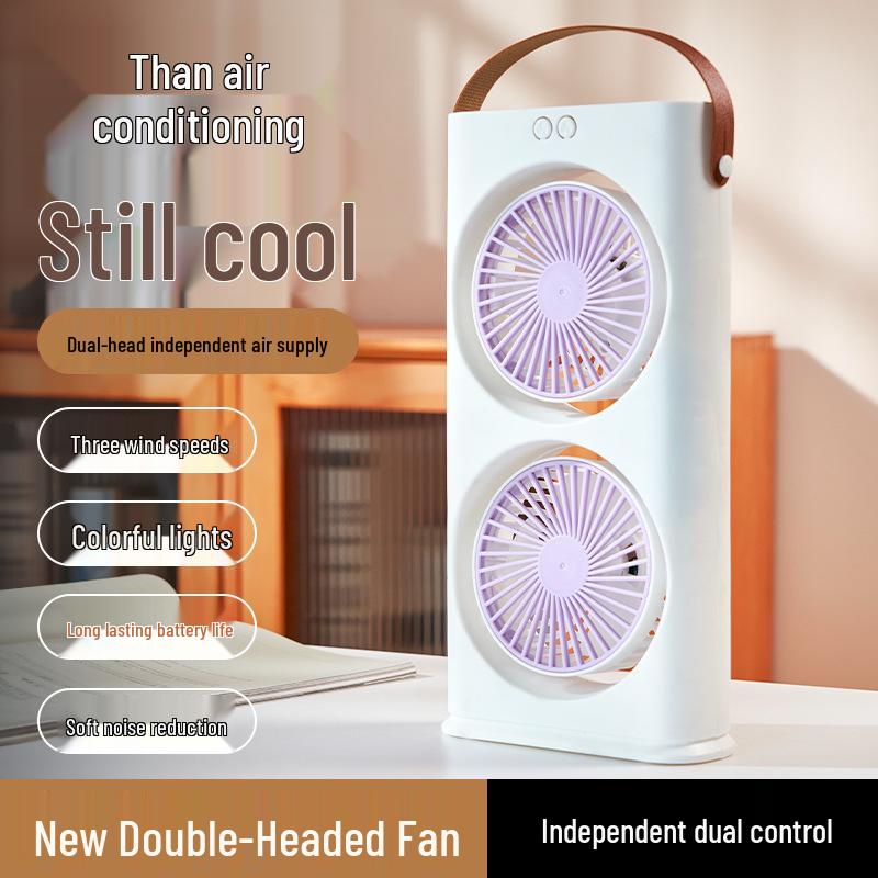 Rechargeable Dual-Head Desktop Circulation Fan for Office or Dorm Use