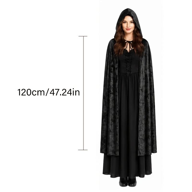 1Pc Velvet Hooded Cape, Halloween Cloak Robe Unisex Witch And Elf Cosplay Accessory Suitable For Costume Masquerades, Devil And Vampire Dark Outfits