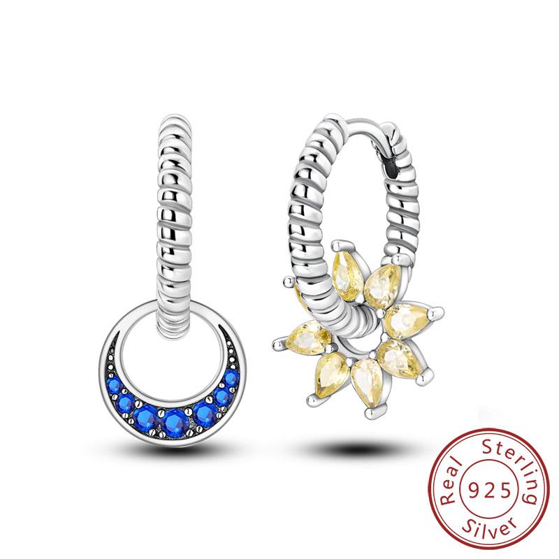 New 925 Silver Hoop Earrings Star Moon Stud Drop Earrings For Woman Party Wedding Accessories Fashion Jewelry Gift