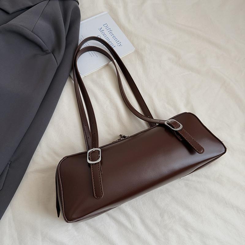 Large Capacity Bowling Shoulder Bag For Women French Style Fashion Underarm Handbag Solid Pu Leather Tote Red Purse Armpit Bag