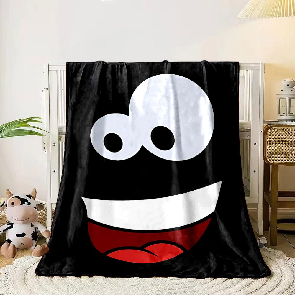 A black background with white eyes, a wide white smile, and red lips. for all seasons blanket lunch break throw gift 80cm x 120cm