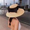202507-nu ins chic summer handmade straw wide ribm big bowknot model show  lady beach cap leisure sun  hat sale