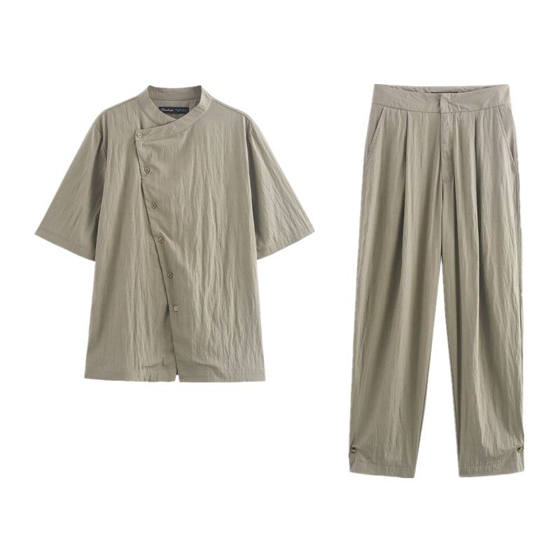 Fashion Style 2024 Autumn New Women's Clothing Asymmetric Round Neck Short Sleeve Casual Shirt Pants 4437269