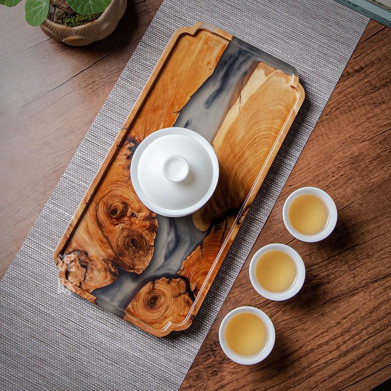 Chinese Cliff Cypress Grease Japanese Walnut Handmade Solid Wood Small Tea Tray Tray Dry Table Rectangular Wooden Tray