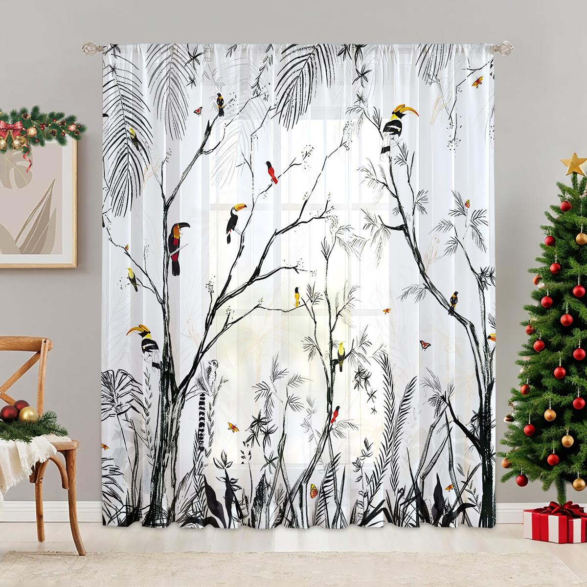 

1PC Chiffon Sheer Curtains - Semi-Transparent Digital Print, Rod Pocket Design for Living Room and Bedroom Decor, Polyester Fabric 132*45cm（1pc）
