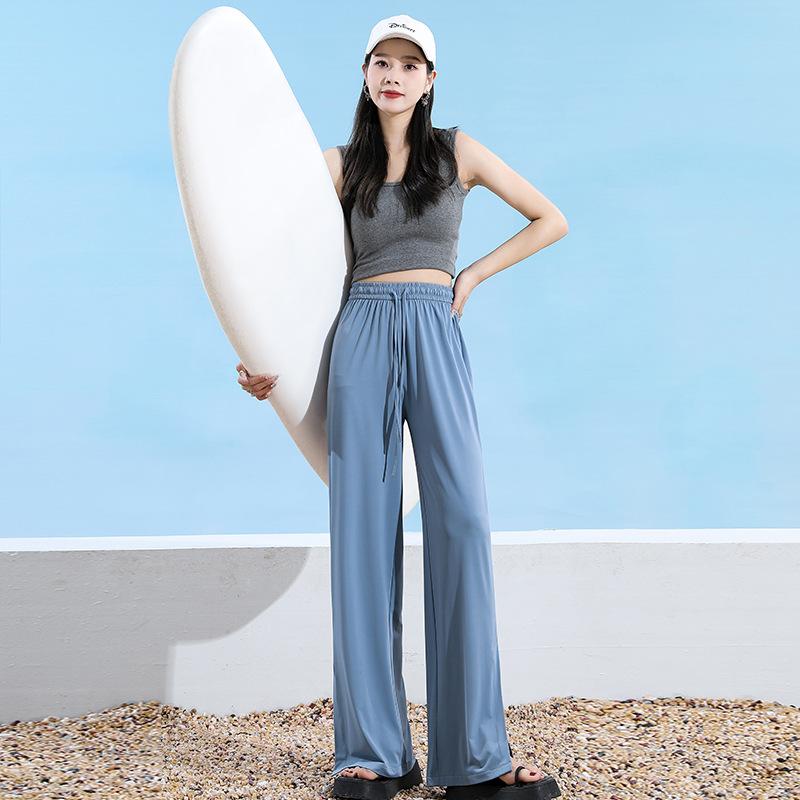 

Ice silk sunscreen pants women s summer thin high-waisted drape casual pants straight mopping cool wide-leg pants small man XL