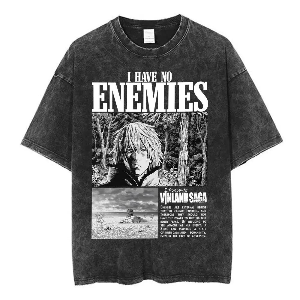 2026 Hot Sale Vinland Saga Thorfinn Manga Graphic T-shirt Men Vintage Washed Viking Anime Unisex Oversized Crew Neck Cotton Short Sleeve Tee Tops