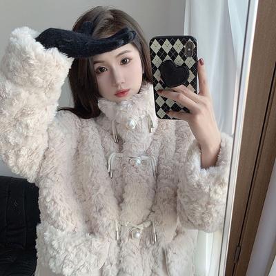 Imitation Lamb Plush Fur Coat Women's Winter New Cotton Coat Medium and Long Thickened Padded Coat Light
