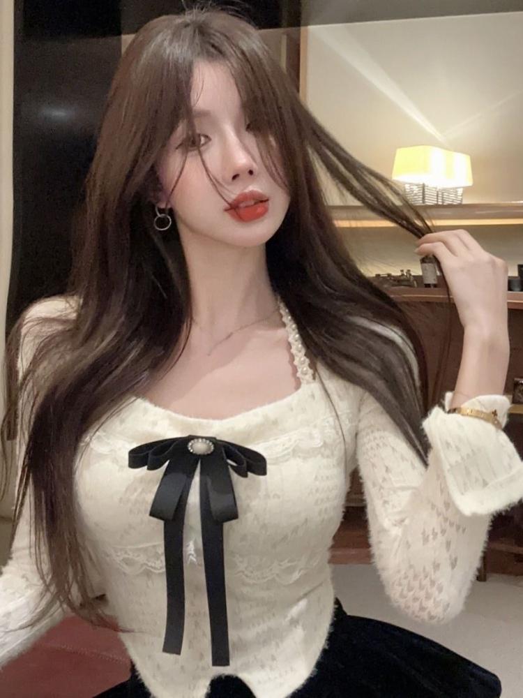 France Vintage Sweet Two Piece Set Women Patchwork Bow Elegant Party Princess Skirts Suit Female Korean Fashion Lace Slim Casual Sets 2026 New
