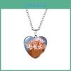 Adorable Heart Shaped Animal Time Gemstone Necklace With Charming Cat Pendant For Women