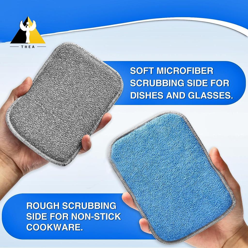 THEA Multi-Purpose Scrub Sponge Pad (Pack of 2) – Non-Scratch Reusable Microfiber Scrubber for Kitchen Utensils, Dish Wash, Bathroom Cleaning, St