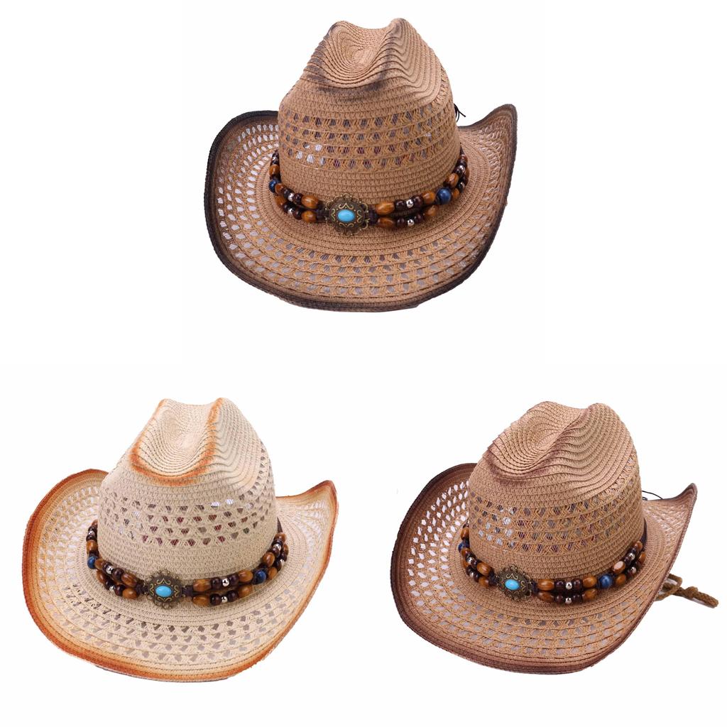 Paper Straw Cowboy Hat With Wide Brim For Summer Sun Protection And Fashion Style