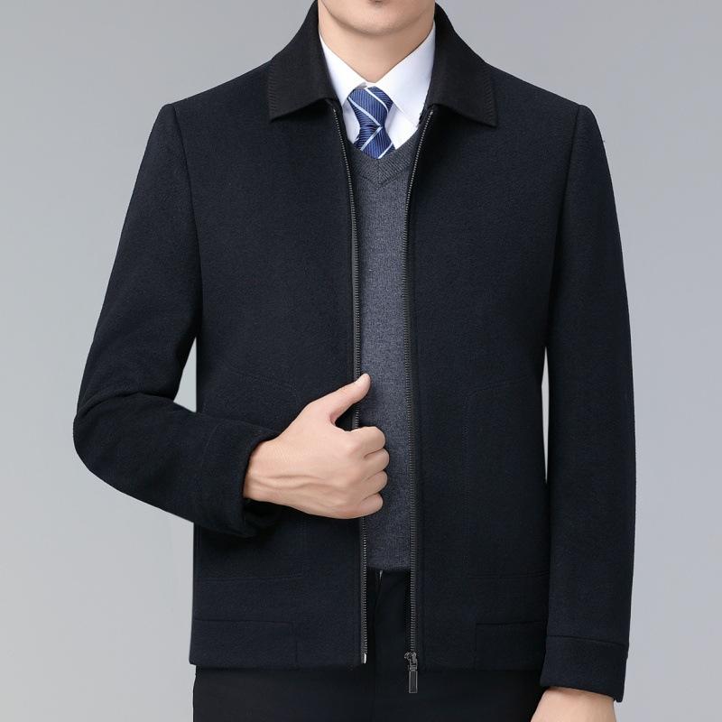 Ανδρικό μπουφάν από καθαρό μαλλί με διπλό γιακά, φθινοπωρινό και χειμωνιάτικο, μεσήλικας, κασμιρένιο κοντό παλτό, μάλλινο παλτό μπαμπά υψηλής ποιότητας