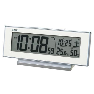 Seiko Uhr SQ324W Wecker Temperatur und Luftfeuchtigkeit 82 x 206 x Nachtsichtbar Uhr, Always-On, Funkgesteuert, Digital, Kalender, Anzeige, Weiß,