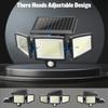 208LED Solar Outdoor Lights Security Lights with Remote Control 3 Heads Motion Sensor IP65 3 Modes Waterproof Flood Wall Lights